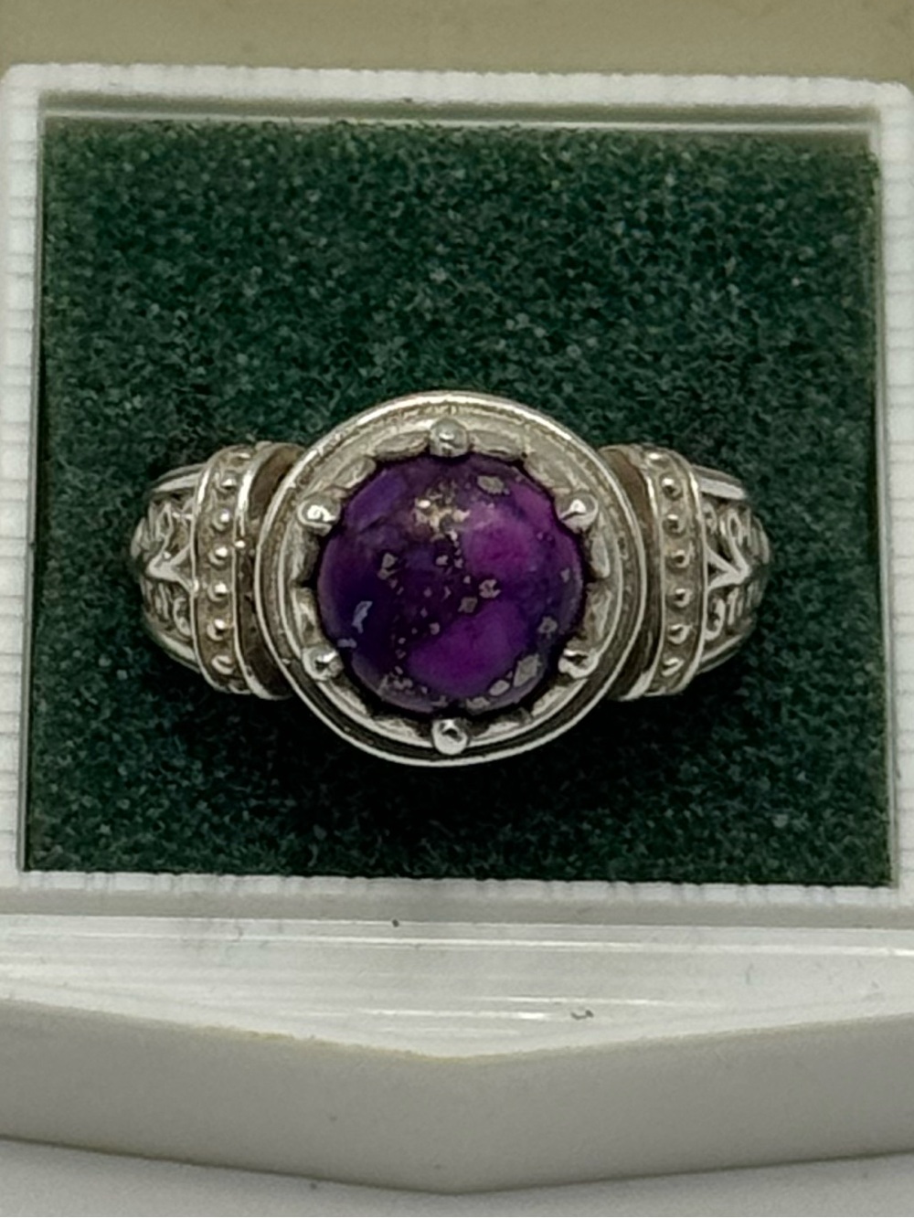 Vintage Sterling Silver Crown Mount Purple Stone Ring - Picture 4 of 13